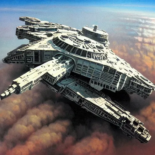 Image similar to the millennium falcon designed by chris foss