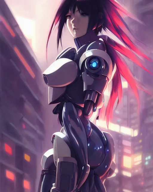 Image similar to portrait Anime Girl in mecha armor in night tokyo Sharp fine face pretty face, realistic shaded Perfect face, fine details. Anime. cyberpunk realistic shaded lighting by katsuhiro otomo ghost-in-the-shell, magali villeneuve, artgerm, rutkowski Jeremy Lipkin and Giuseppe Dangelico Pino and Michael Garmash and Rob Rey