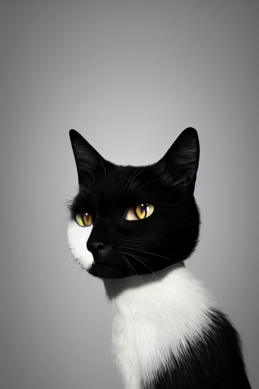 Image similar to portrait of a black cat, white background, studio lighting, photorealistic, octane, Unreal Engine, finalRender, concept art, digital illustration, artstation, artstation hq, hd, 4k resolution