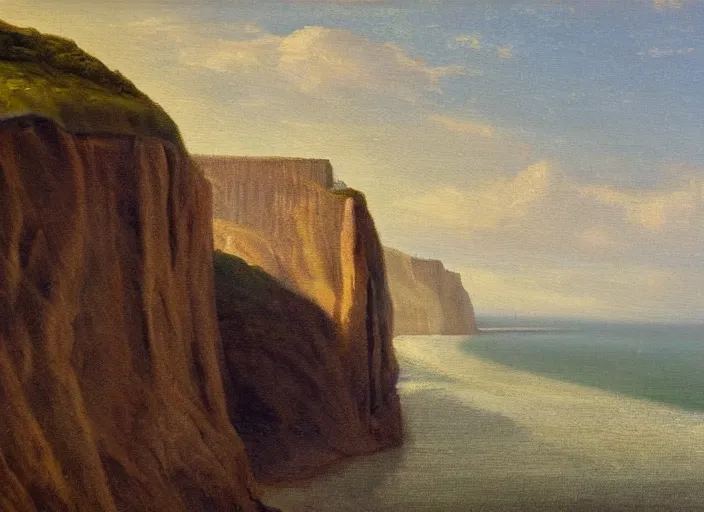 Image similar to cliffs of dover, uk in the style of hudson river school of art, oil on canvas