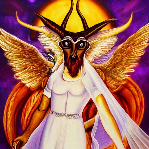 Prompt: baphomet's wedding oil painting
