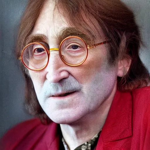 Prompt: A colored colorized real photograph of old John Lennon as an old man in his eighties with short hair in the 2010s, Old John Lennon, taken in the early 2020s, taken on a 2010s Camera, realistic, hyperrealistic, very realistic, very very realistic, highly detailed, very detailed, extremely detailed, detailed, digital art, trending on artstation, headshot and bodyshot, detailed face, very detailed face, very detailed face, real, real world, in real life, realism, HD Quality, 8k resolution, intricate details, colorized photograph, colorized photo, John Lennon as an old man with short hair