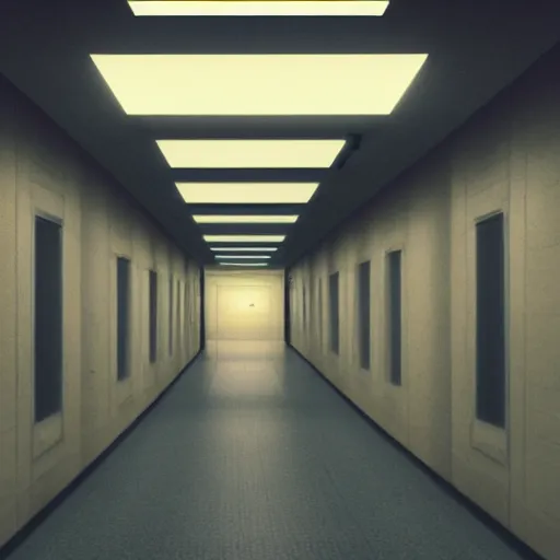 Prompt: dolly zoom stretch shot of a impossibly long hallway, moody lighting, smoke effects, strobe lights, particle effects, atmospheric - h 6 4 0