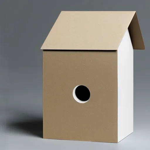 Prompt: jonathan ive dieter rams bird house packaging