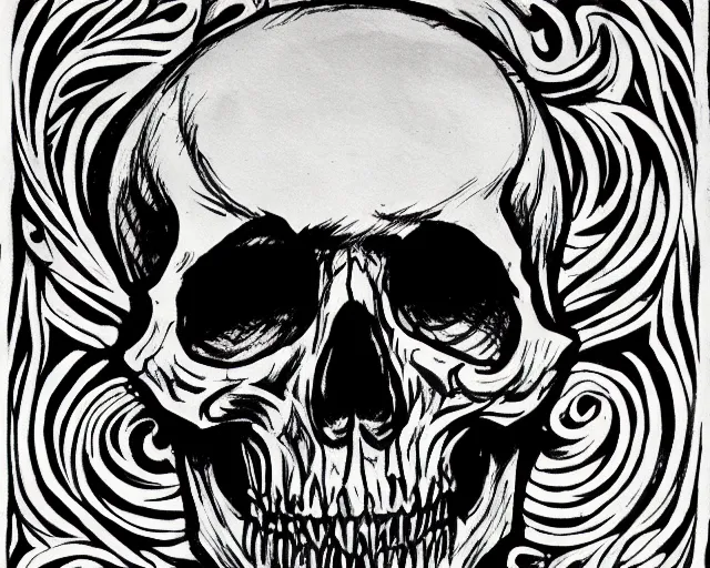 Image similar to dark satanic skull ink drawing