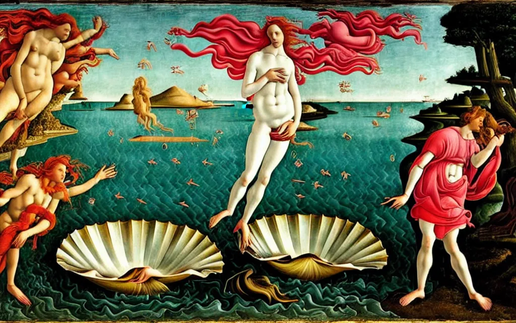 Prompt: sandro botticelli. very soft, delicate light. birth of venus raving.