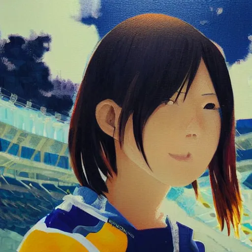 Prompt: a high detail portrait of high school girl by makoto sinkai, in simple background, CLIP STADIO, mad painting