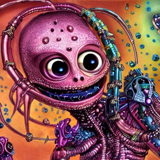 Image similar to alien with jewels for eyes, on exotic dreamy planet, jim henson creature shop, heavy metal magazine, illustration, mike mignogna