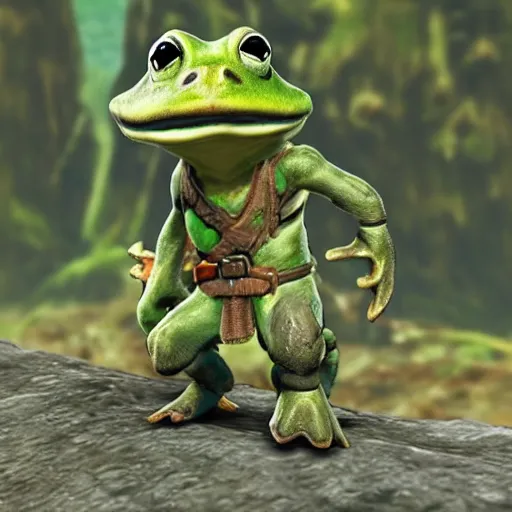 Prompt: a warrior frog in breath of the wild