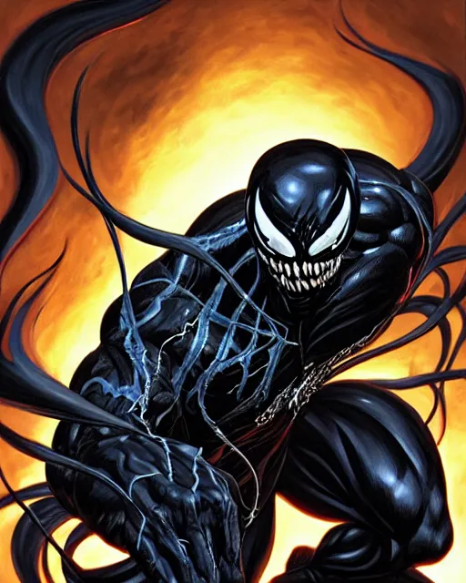 Image similar to a portrait of Venom by Clayton Crain, Javier Garron and Gerardo Sandoval