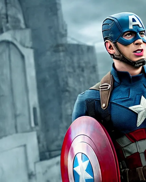 Prompt: original screen test of chris evans as captain america footage leaks from the movie captain america : the first avenger. photographic, photography