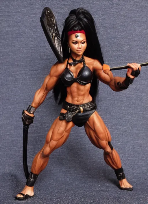 Prompt: Images on the store website, eBay, Full body, Miniature of a muscular black female warrior with club