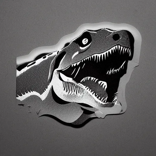 Image similar to a die - cut sticker of a t - rex by greg rutkowski, black and white