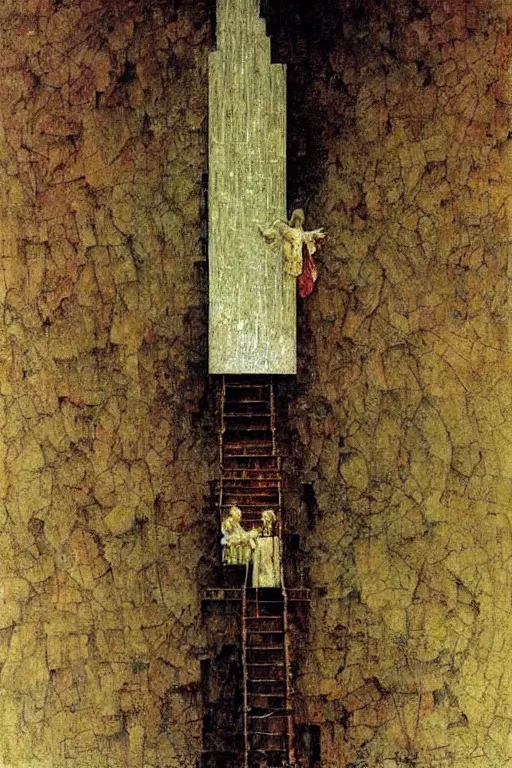 Prompt: a stairway to heaven by norman rockwell and zdzislaw beksinski