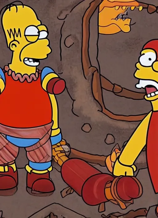 Image similar to Homer Simpson depicted as Kratos God of War, high detailed official artwork