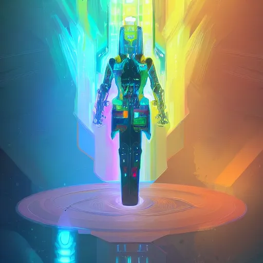 Image similar to cybernetic rainbow sorceror by petros afshar