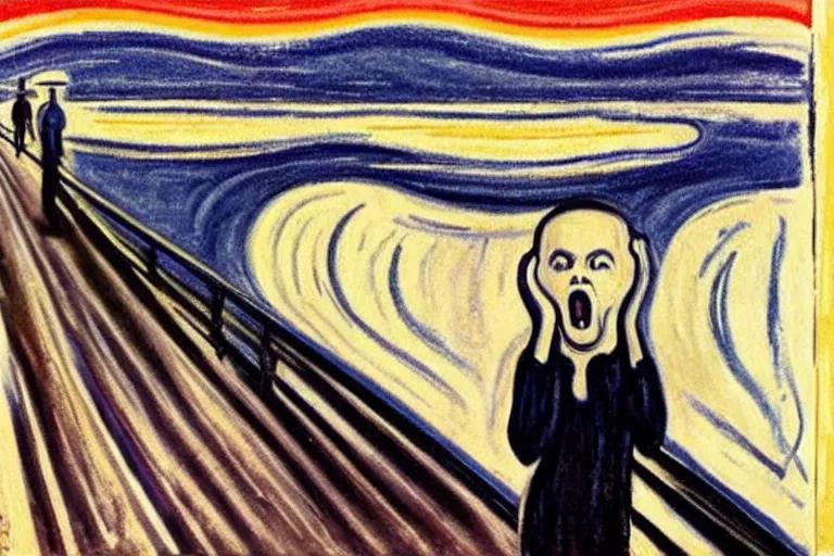 Image similar to Edvard Munch's 'kanye west in the style of the scream', painting, expressionism, (((music notes))), (((((kanye west)))))