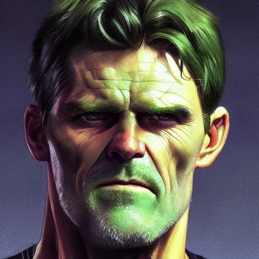 Image similar to portrait of Roy Keane as Marvel's Green Goblin, accurate, intricate, headshot, highly detailed, digital painting, artstation, concept art, sharp focus, illustration, art by artgerm and greg rutkowski and alphonse mucha