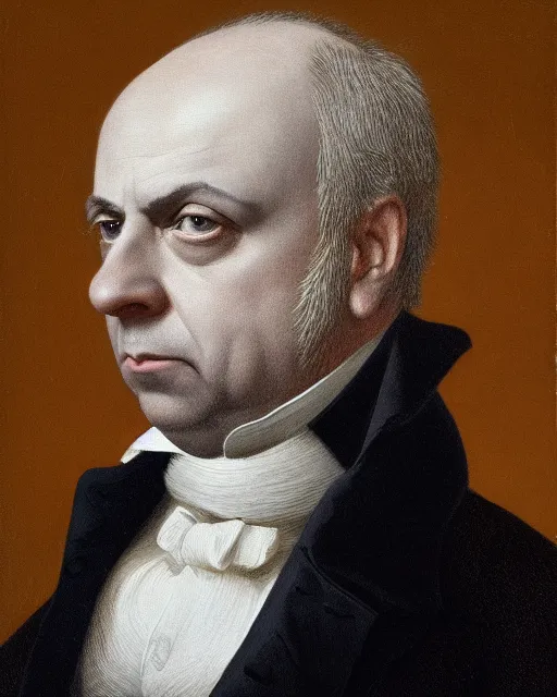 Prompt: upper body portrait of paul giamatti! as united states president john quincy adams, 1 8 2 7, paul giamatti!, sideburns, muttonchops, official portrait, oil on canvas by anton otto fischer, trending on artstation