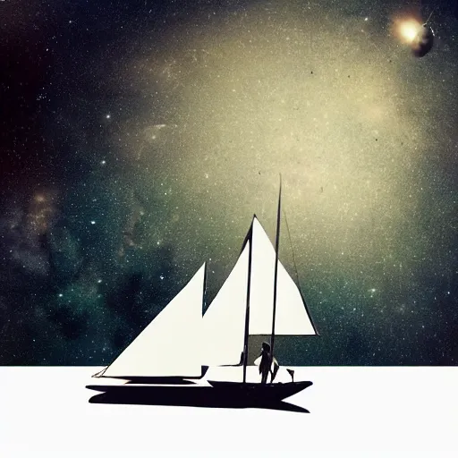 Image similar to into the unknown, whats at the edge of the universe, cardboard box sailboat in space, by lucas parolin, dark and moody, high detail, extremely sharp detail aspect ratio 1 1 by 1 4