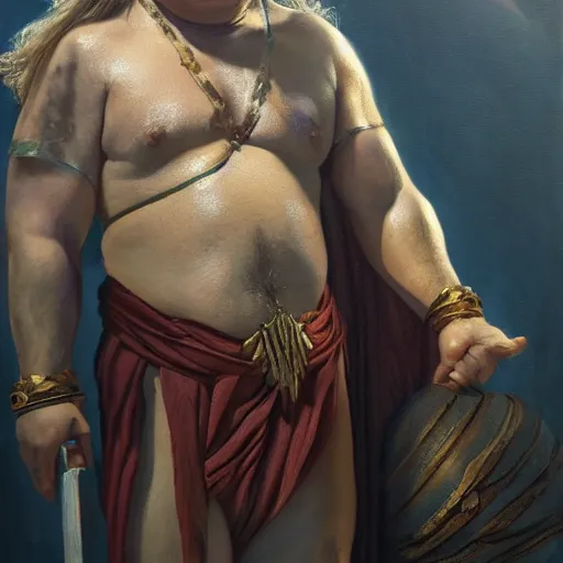 Prompt: danny devito as a greek god, masterpiece oil painting, trending on artstation