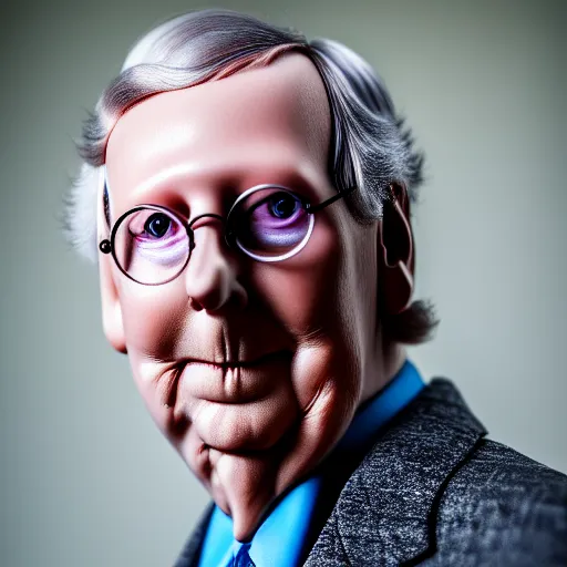 Prompt: photograph portrait of Mitch McConnell, creepy, sigma 85mm f/1.4, 4k, depth of field, high resolution, 4k, 8k, hd, full color