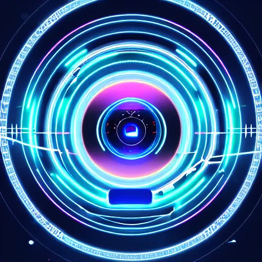 Image similar to horizontal centered neon cyberpunk distortion field electron tube with concentric data rings around it, glowing, fantasy, networking, camera shutter iris, singularity, clouds, circuitry, explosion, dramatic, intricate, elegant, highly detailed, digital painting, network, artstation, concept art, smooth, sharp focus, illustration, octane render