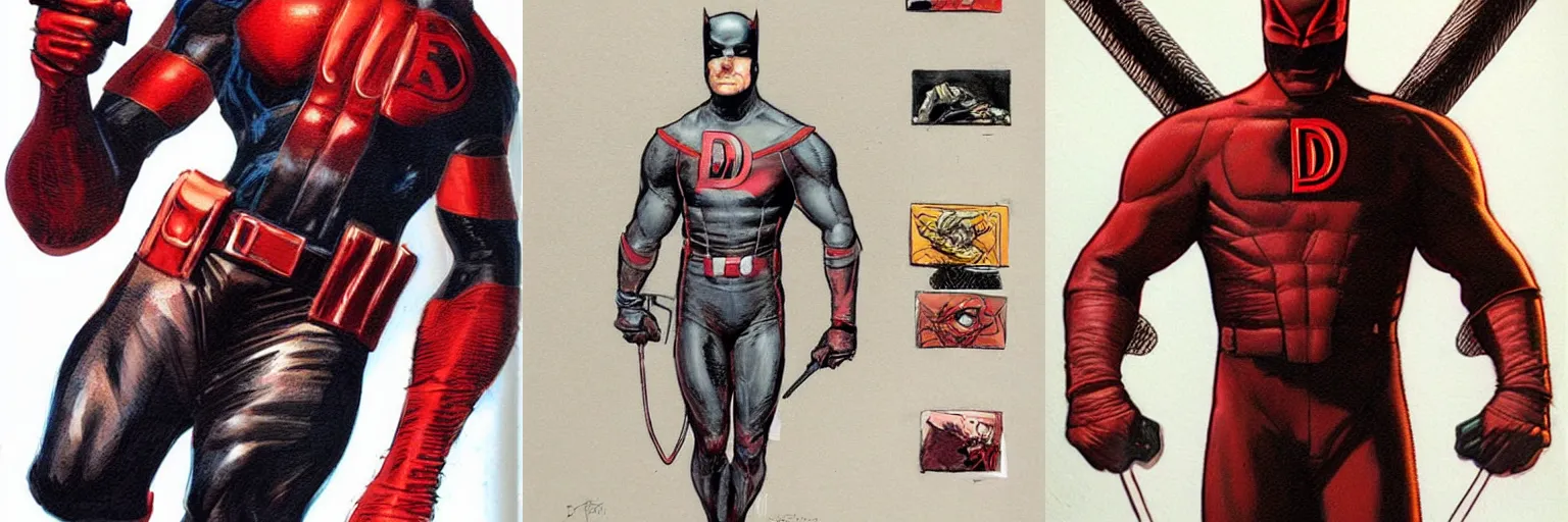 Image similar to daredevil concept art leather suit billy stick painted by travis charest