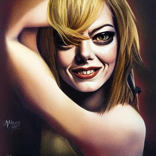 Prompt: emma stone as an owl, artwork by mark brooks,