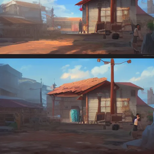 Image similar to a digital painting of an old western town, concept art by Makoto Shinkai, cg society contest winner, photorealism, 2d game art, concept art, matte painting