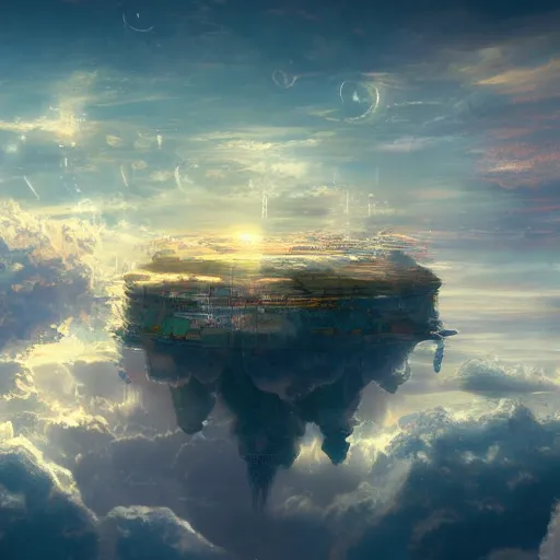 Image similar to a floating city in the clouds, 4 k, artstation