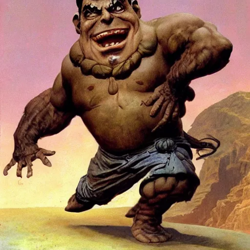 Image similar to mr bean troll, frank frazetta