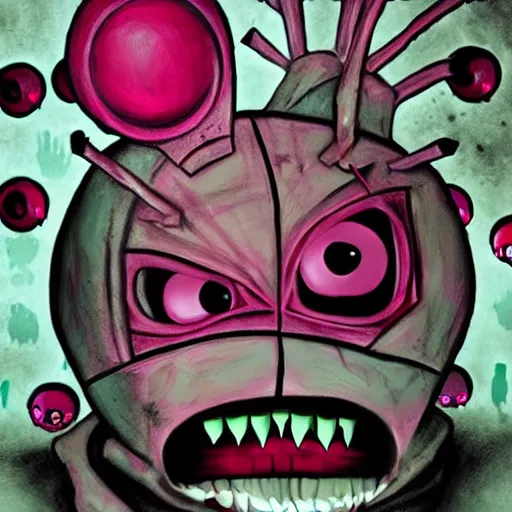 Image similar to invader zim, horror movie poster, hyperrealism