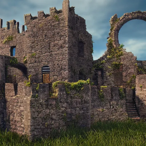 Image similar to Old ruins of a castle, Fantasy apocalypse environment, digital art, unreal engine 5, 4k