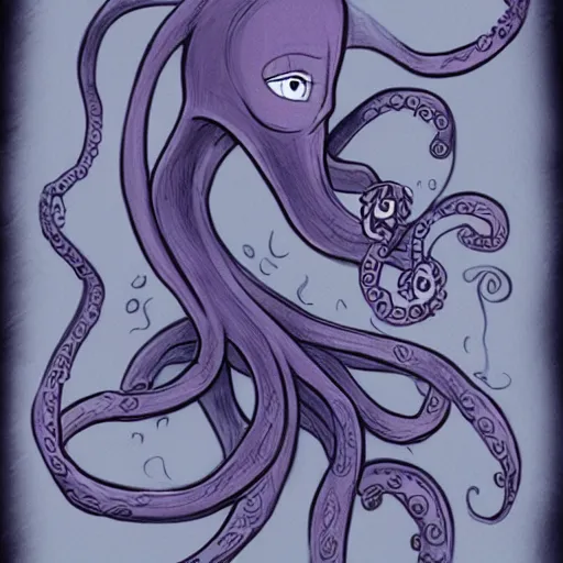 Image similar to a cartoon character of a human - octopus, character - portrait, ursula the sea witch, deviantart, sots art, lovecraftian, grotesque, creepypasta, by glen keane, disney