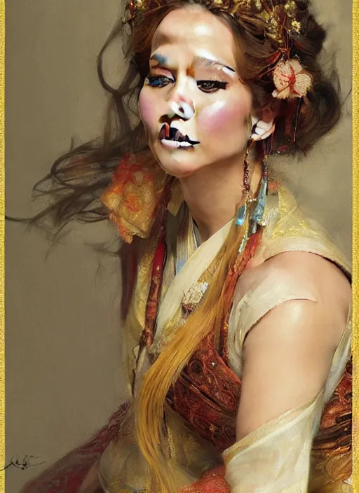 Image similar to detailed portrait of jennifer lawrence wearing hanfu, natural light, painting by gaston bussiere, craig mullins, j. c. leyendecker