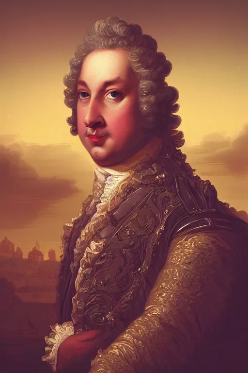 Image similar to rococo Dan Mumford style portrait of Louis xv in the style of Rob Lefield and Dan Mumford Dan Mumford Dan Mumford , Greg rutkowski, trending on artstation, digital art, surrealism, macro, vaporwave