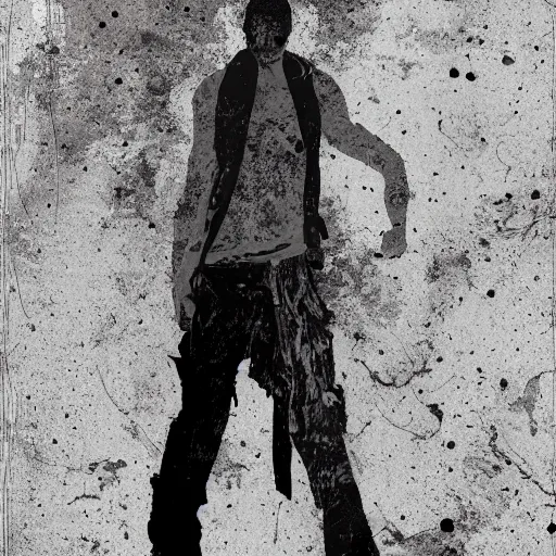 Image similar to detailed half body digital art of a person wearing ragged and ruined clothes. the background is pure black with a little bit of glow behind the character