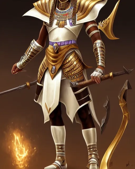 nasus the armored egyptian anubis white and brown | Stable Diffusion