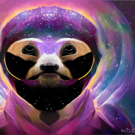 Image similar to geometric sloth with galaxy eyes in space, nebula in the background, intricate, elegant, highly detailed, digital painting, artstation, concept art, smooth, sharp focus, illustration, art by artgerm