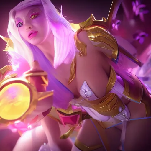 Image similar to still of pretty Lux (League of Legends) in KDA More music video. 3d render, octane render, game art, realistic, highly detailed, trending on artstation, 4k, trending on artstation, pixar, cgsociety, unreal engine 5, redshift render, trending on artstation, blender, behance, cg