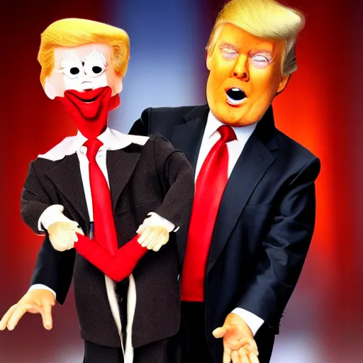 Image similar to donald trump as a ventriloquist dummy, jeff dunham, highly detailed, high quality, high resolution