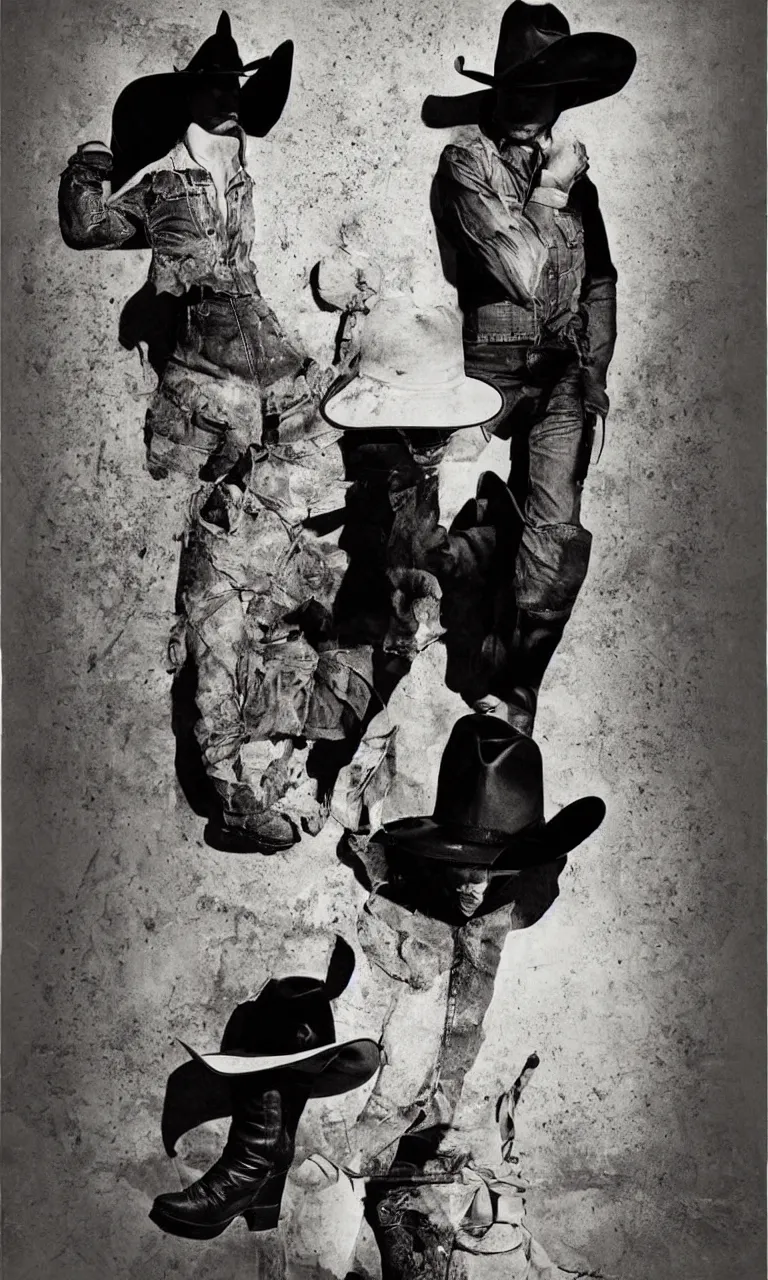 Image similar to Cat wearing a cowboy hat and boots by Anton Corbijn