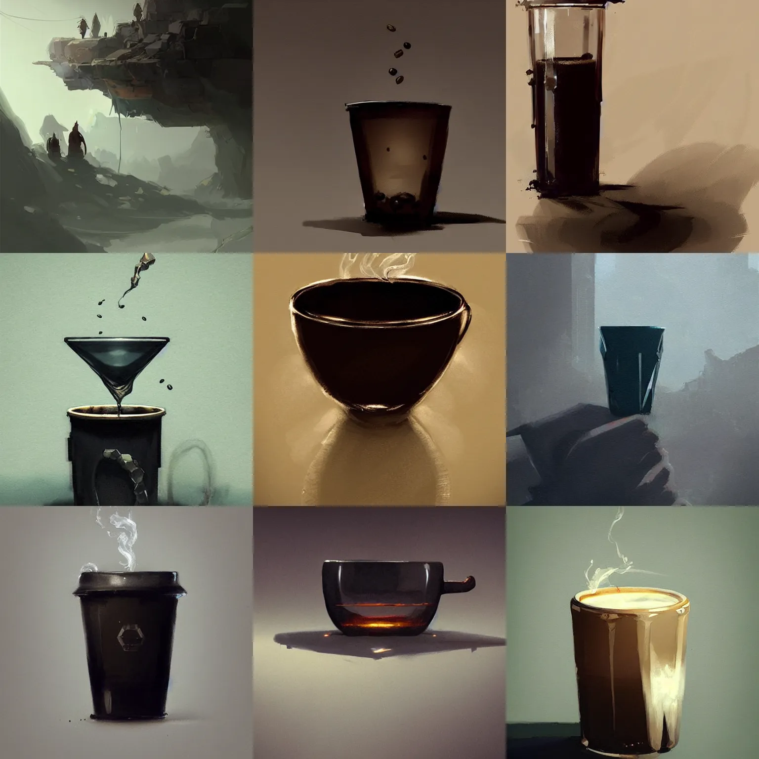 Prompt: an obsidian glass cup of coffee, concept art by greg rutkowski trending on artstation