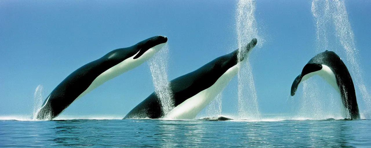 Prompt: shamu whale at sea world playing with spaghetti, water splashing,, small details, intricate, sharply focused, canon 5 0 mm, wes anderson film, kodachrome