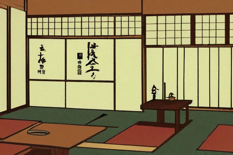 Prompt: concept art of japanese room, sen no rikyu, urasenke, paint style