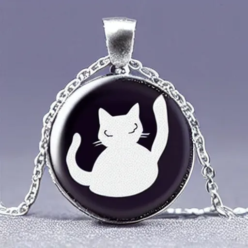 Image similar to sleeping cat shaped silver necklace, realistic