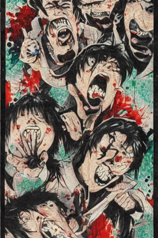 Image similar to japanese graffiti horror vhs cover art, detailed facial expressions