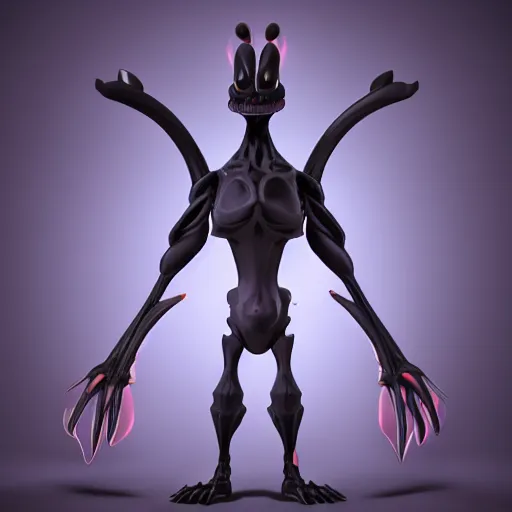 Prompt: 3 d render, menacing, anatomical, pokemon, mewtwo, mixed with 3 d heartless from kingdom hearts, square enix, high definition, full body, video game art, 3 d, octane render, redshift, cycles, dynamic 3 d lighting, 3 d sculpt, dark, bright glowing eyes, smooth