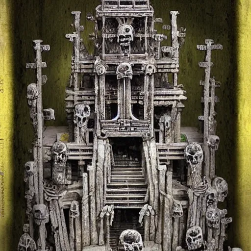 Prompt: a temple of bones by kris kuksi